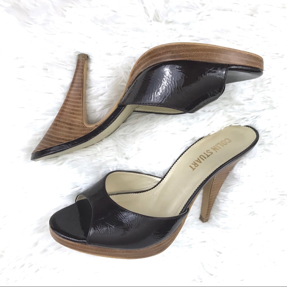 Colin Stuart Brown Patent Sandal Heels Size 9 B